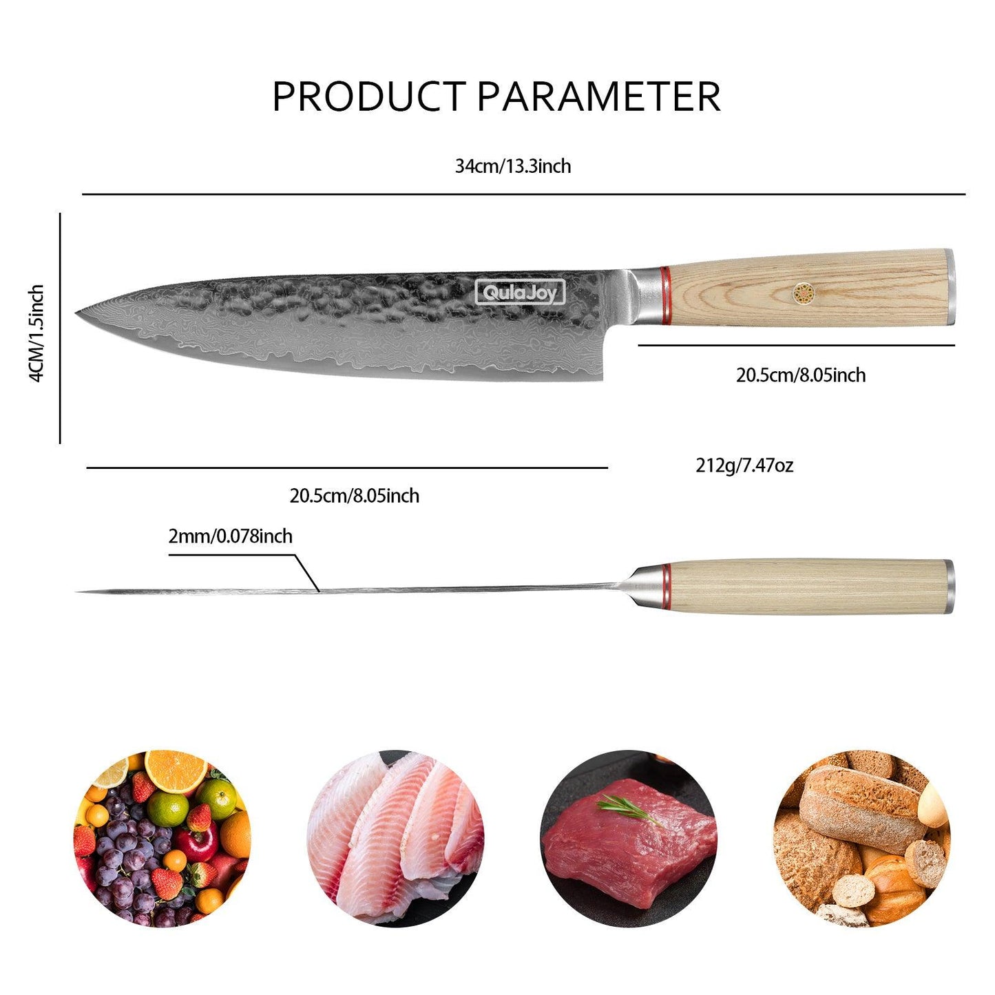 Couteau Nakiri Qulajoy 6,9 pouces, couteau à légumes professionnel, couteaux de cuisine japonais, couteau de chef Damas 67 couches, couteau de cuisine pour la maison et l'extérieur avec manche en bois ergonomique