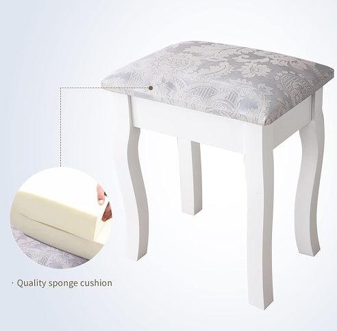 Ensemble coiffeuse 4 tiroirs, coiffeuse avec tabouret rembourré, ensemble de meubles de chambre pour filles et femmes avec miroir ovale