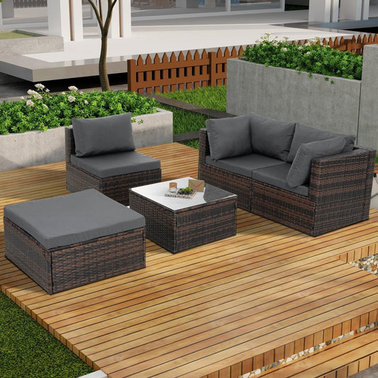 Mobilier de jardin, mobilier d'extérieur, mobilier saisonnier en osier PE, ensemble de 5 meubles en osier avec revêtement en résine tressée