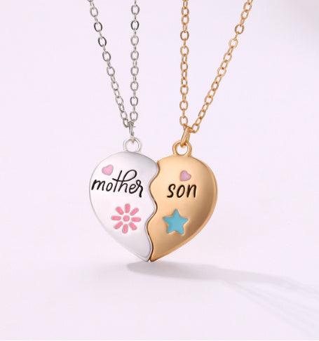Ensemble de 2 bijoux mère-fille, collier assorti avec pendentif magnétique en forme de cœur, cadeau tendance pour la fête des mères