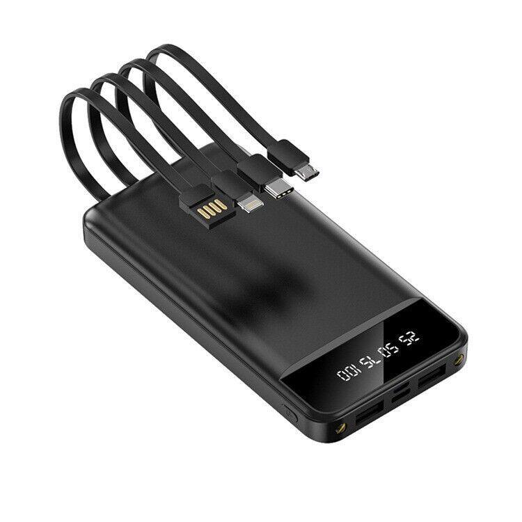 Portable Power Bank 10000mAh Power Bank - With 4 Built-in Cables Power Bank - Grivelo