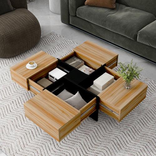 Table basse au design unique avec 4 compartiments de rangement cachés