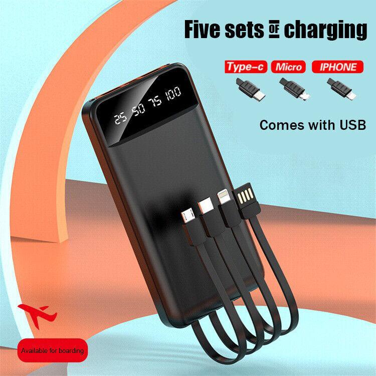 Portable Power Bank 10000mAh Power Bank - With 4 Built-in Cables Power Bank - Grivelo