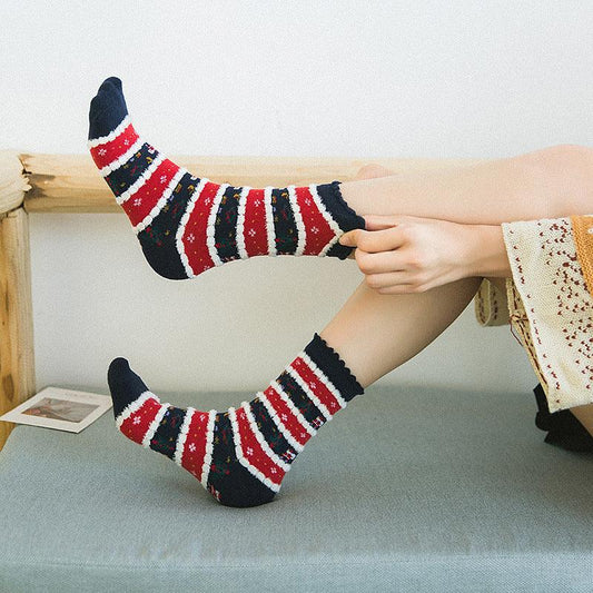 Chaussettes de Noël mignonnes en polaire corail, chaussettes de sol épaisses et chaudes pour la maison