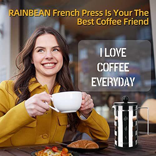 Cafetière à piston 4 tasses, corps en acier inoxydable, résistante à la chaleur, filtre à café en acier inoxydable pour les amateurs de café, argent, 350 ml et 600 ml