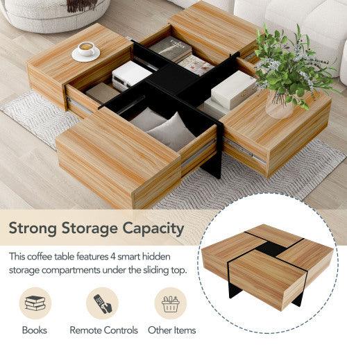 Table basse au design unique avec 4 compartiments de rangement cachés