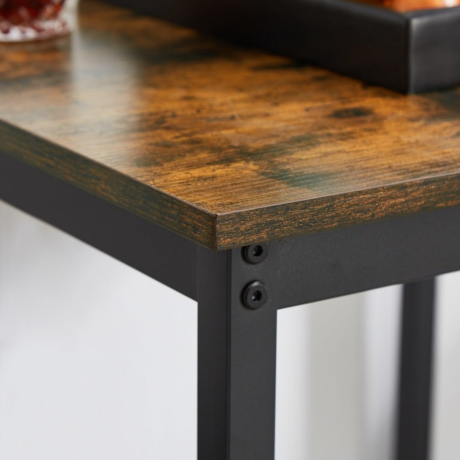 Bar Table Set With 2 Stools, PU Seat Backrest, Rustic Brown, 23.62 W X 35 H - Grivelo