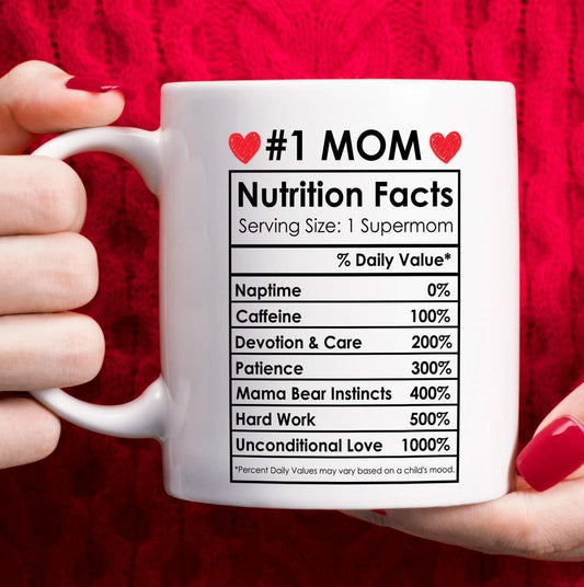 Tasse à café en céramique avec étiquette nutritionnelle pour la fête des mères