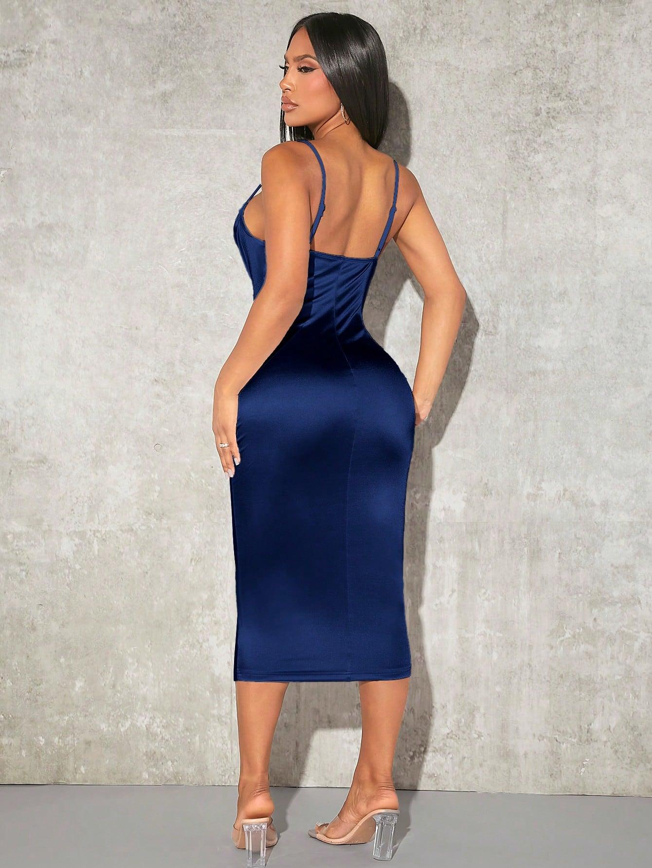 SXY Prom Dress;Summer;Women Elegant Solid Color Ruched Fitted Camisole Dress - Grivelo