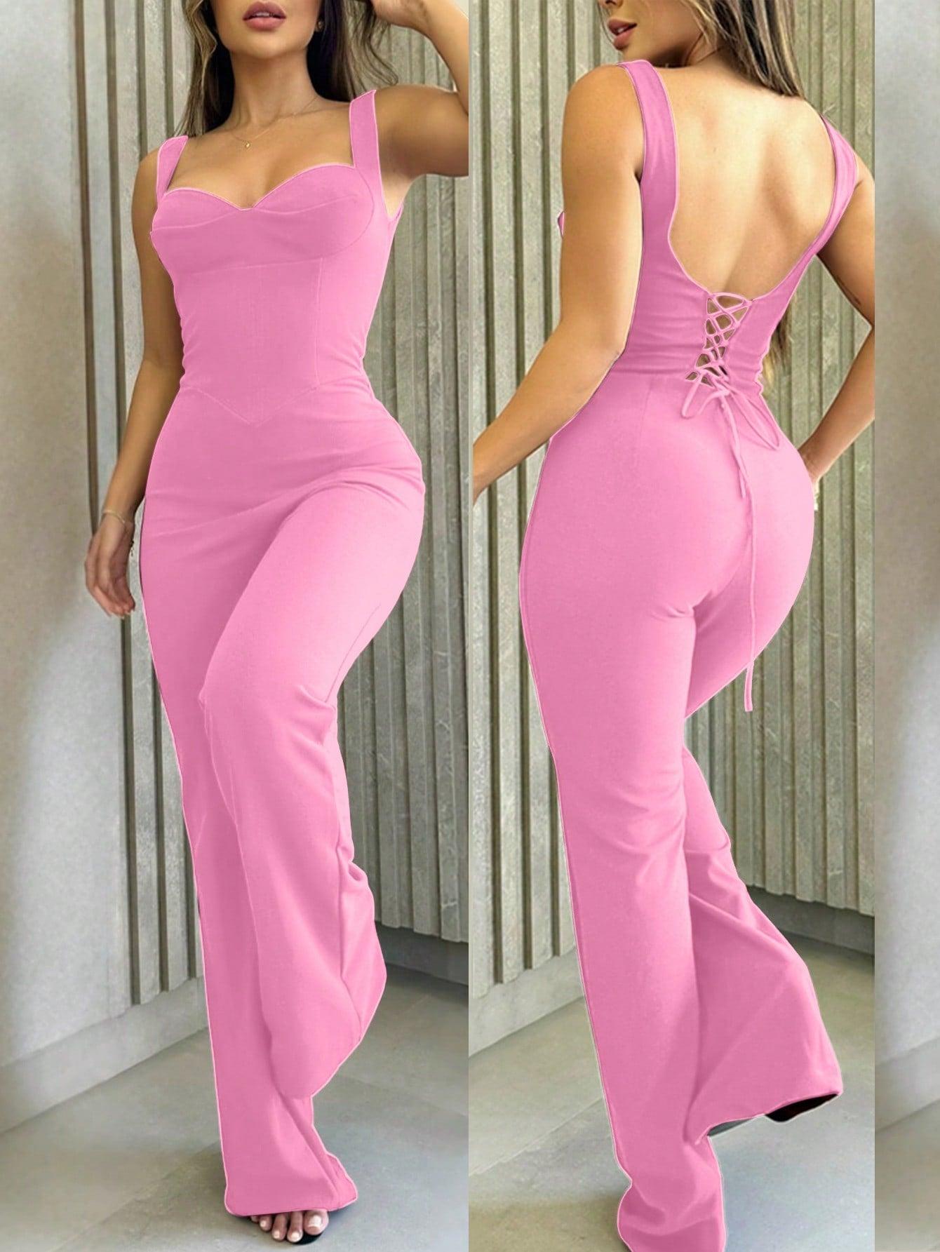 INAWLY Sexy Backless Strap Skinny Elegant Straight-Leg Jumpsuit For Women - Grivelo