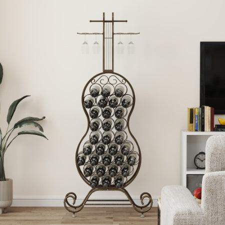 Casier à vin en forme de violoncelle, casier à vin autonome avec rangement pour bouteilles, rangement pour boissons alcoolisées et vins, rangement pour cuisine et salle à manger.