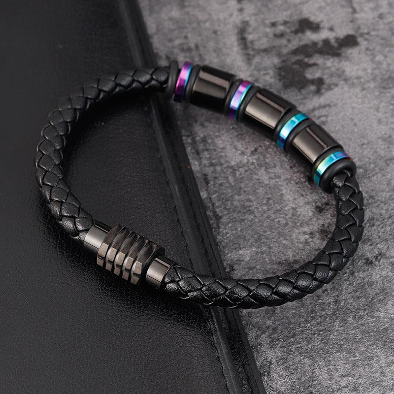 Bracelet simple en cuir et acier titane pour homme