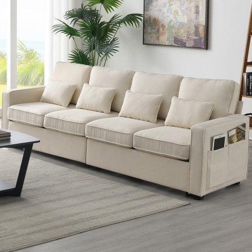 Canapé moderne en lin avec accoudoirs et 4 coussins, style minimaliste pour salon, appartement, bureau, 3 couleurs