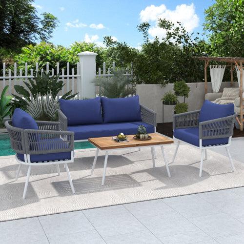 Ensemble de meubles de terrasse bohème en corde, 4 pièces