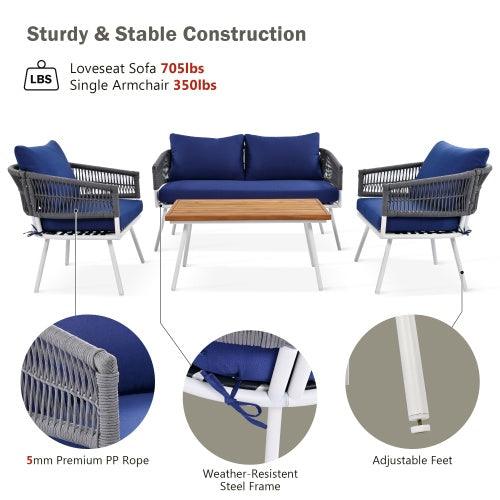Ensemble de meubles de terrasse bohème en corde, 4 pièces