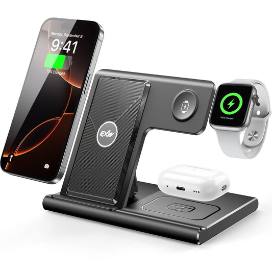 Station de charge sans fil 3 en 1 pour plusieurs appareils, support de charge rapide 15 W