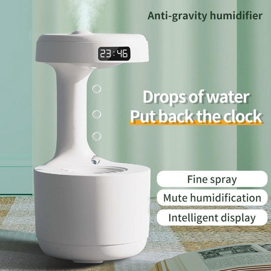 Humidificateur anti-gravité pour chambre à coucher avec horloge, diffuseur d'arômes à reflux en forme de goutte d'eau, grande capacité, silencieux, pour bureau, chambre à coucher, brumisateur domestique