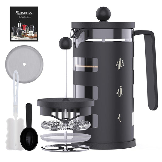 Cafetière à piston RAINBEAN, nettoyage facile, verre borosilicate résistant à la chaleur