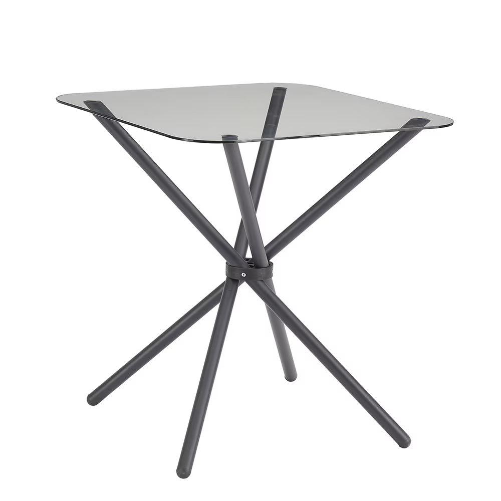 Ensemble de salle à manger pour 2 personnes, table carrée en verre trempé avec 4 pieds et 2 chaises en métal, pour la maison, le bureau, la cuisine ou la salle à manger, noir et marron