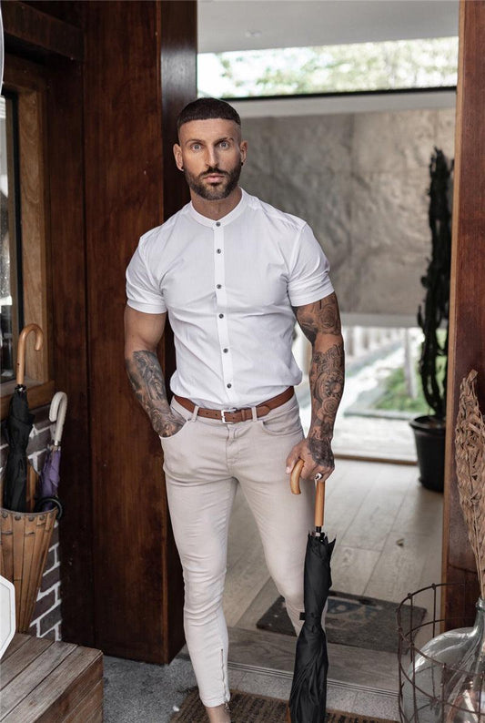 Chemise d'été pour homme, vêtement de fitness, haut en coton, manches courtes, sport, marque, cool, décontracté, mode, respirant
