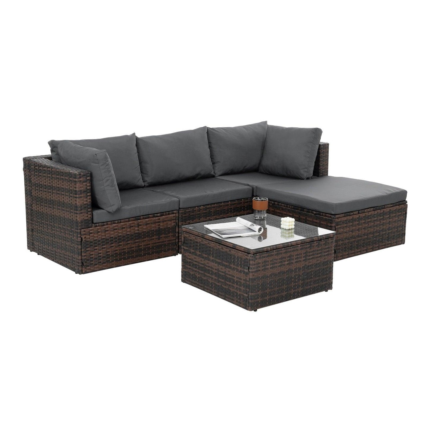 Mobilier de jardin, mobilier d'extérieur, mobilier saisonnier en osier PE, ensemble de 5 meubles en osier avec revêtement en résine tressée