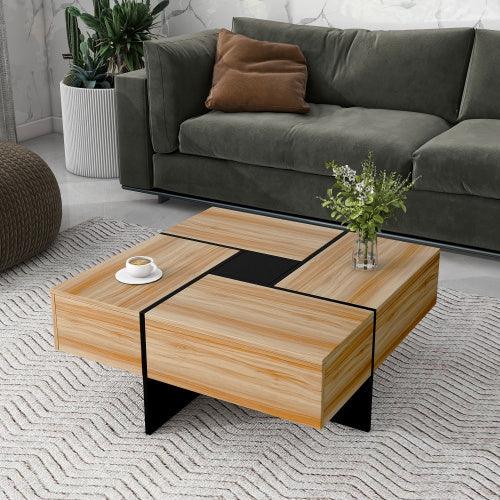 Table basse au design unique avec 4 compartiments de rangement cachés