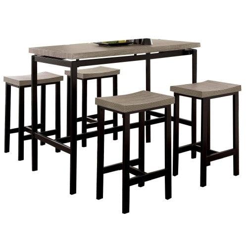 Ensemble de 5 tables de salle à manger à hauteur de comptoir, design bicolore, noir et gris, chaises de salle à manger, construction en métal robuste, plateau en plastique PVC.