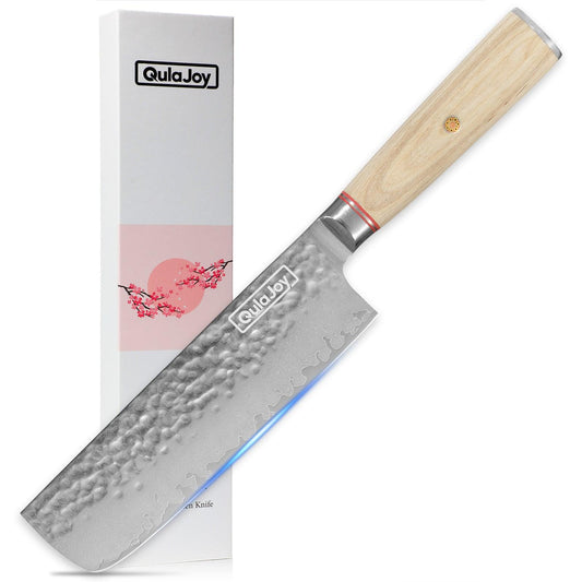 Couteau Nakiri Qulajoy 6,9 pouces, couteau à légumes professionnel, couteaux de cuisine japonais, couteau de chef Damas 67 couches, couteau de cuisine pour la maison et l'extérieur avec manche en bois ergonomique