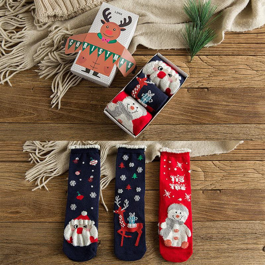 Chaussettes de Noël mignonnes en polaire corail, chaussettes de sol épaisses et chaudes pour la maison