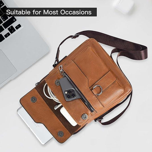 Sac à dos rétro vertical incliné, sac à dos marron tendance à bandoulière unique, compartiments multiples, bandoulière réglable, style décontracté, sac en tissu résistant, petit sac à dos incliné, brillant