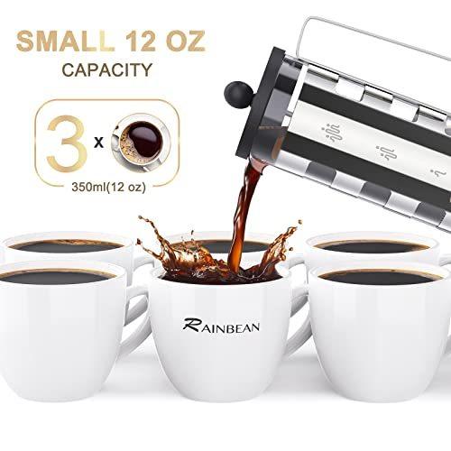 Cafetière à piston 4 tasses, corps en acier inoxydable, résistante à la chaleur, filtre à café en acier inoxydable pour les amateurs de café, argent, 350 ml et 600 ml