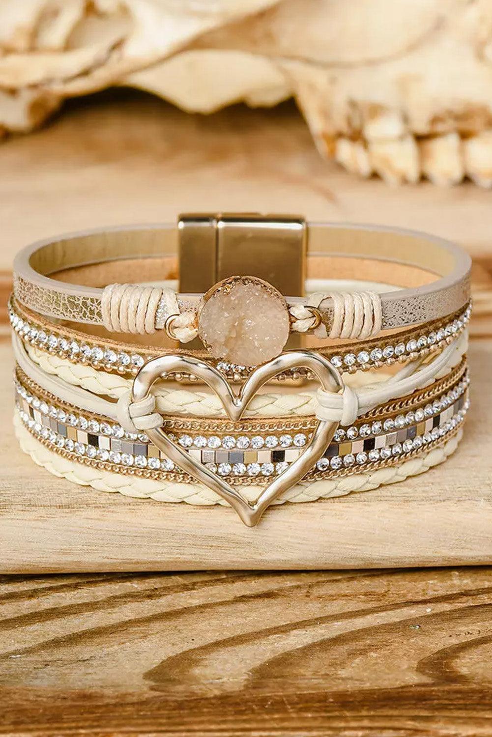 Bracelet à boucle magnétique en strass style bohème beige