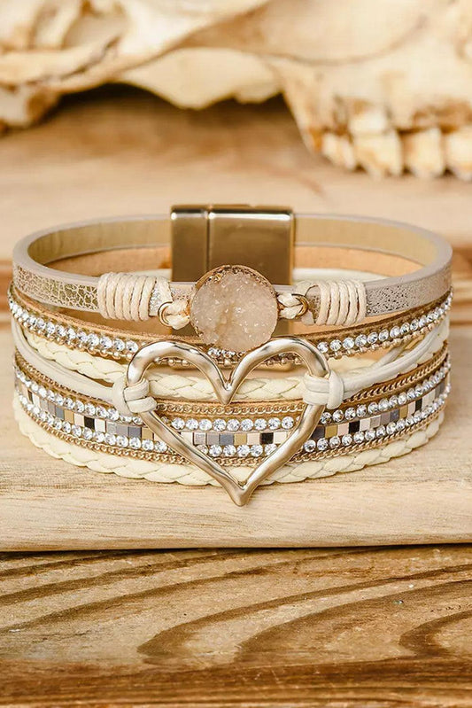 Bracelet à boucle magnétique en strass style bohème beige