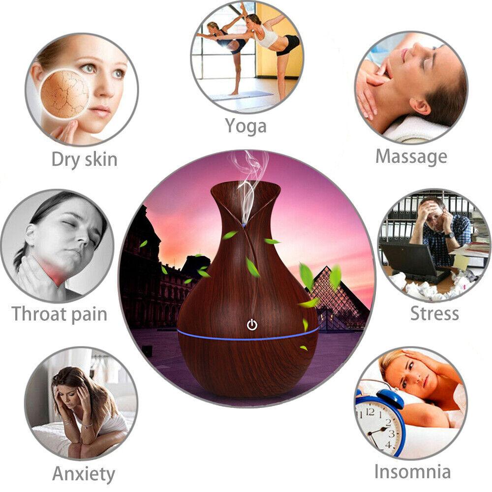 Humidificateur d'arômes ultrasonique à LED, diffuseur d'huiles essentielles, purificateur d'air, aromathérapie, petit porte-encens, bougie, parfum de yoga, brûleur d'arômes en forme de vase d'intérieur, fontaine à fumée, décoration de salon