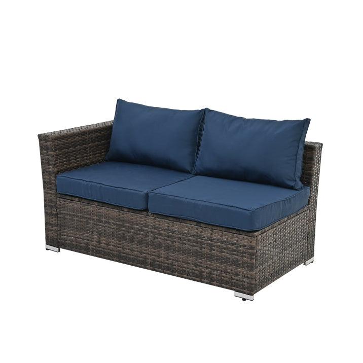 Mobilier de jardin, mobilier d'extérieur, mobilier saisonnier en osier PE, ensemble de 4 meubles en osier avec table basse en verre trempé