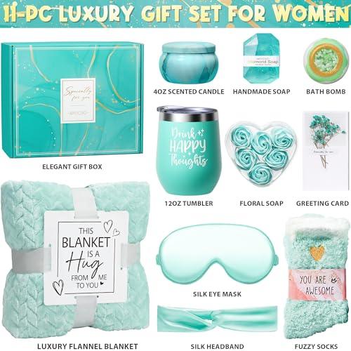 Birthday Gifts for Women Self Care Gifts Get Well Soon Gifts, Rose Relaxing Spa Gifts Basket Care Package w/ Luxury Flannel Blanket, Unique Mothers Day Gifts for Mom Her Friend Sister Wife Grandma
