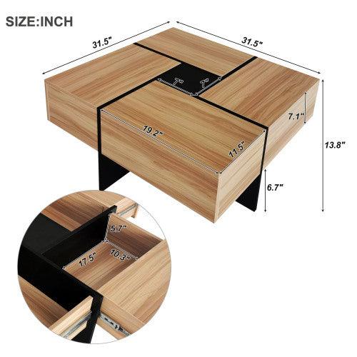 Table basse au design unique avec 4 compartiments de rangement cachés