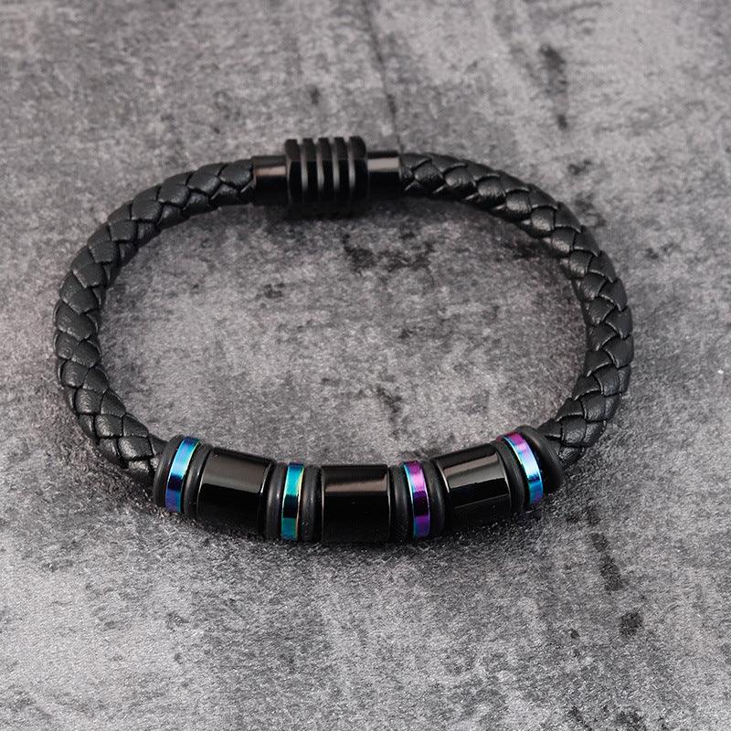 Bracelet simple en cuir et acier titane pour homme