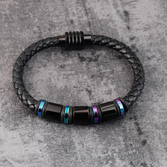 Bracelet simple en cuir et acier titane pour homme