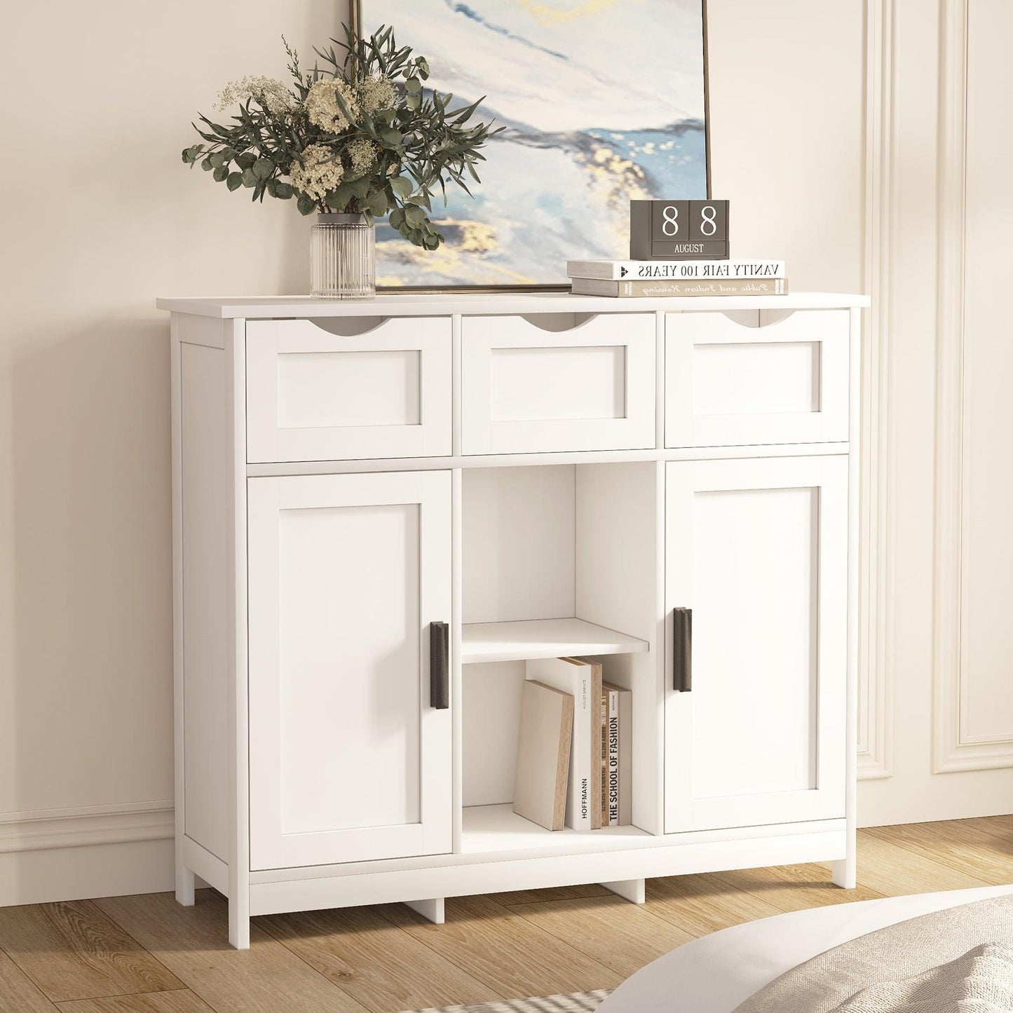 Meubles avec tiroirs et étagères, décoration de salon, chambre, salle de bain, meubles de décoration intérieure - Blanc