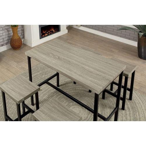 Ensemble de 5 tables de salle à manger à hauteur de comptoir, design bicolore, noir et gris, chaises de salle à manger, construction en métal robuste, plateau en plastique PVC.