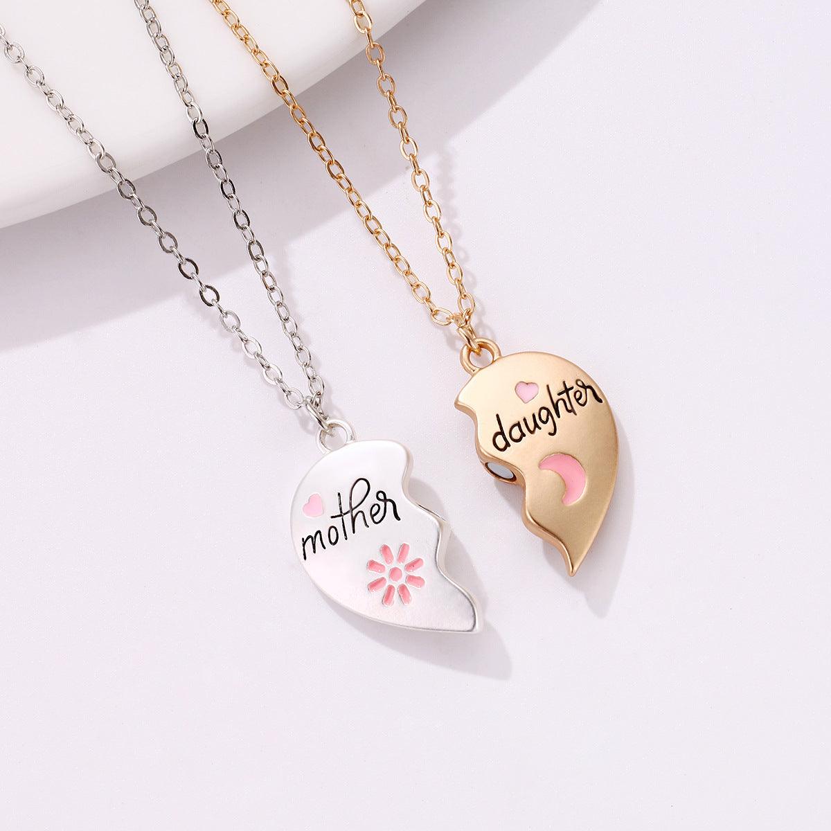 Ensemble de 2 bijoux mère-fille, collier assorti avec pendentif magnétique en forme de cœur, cadeau tendance pour la fête des mères