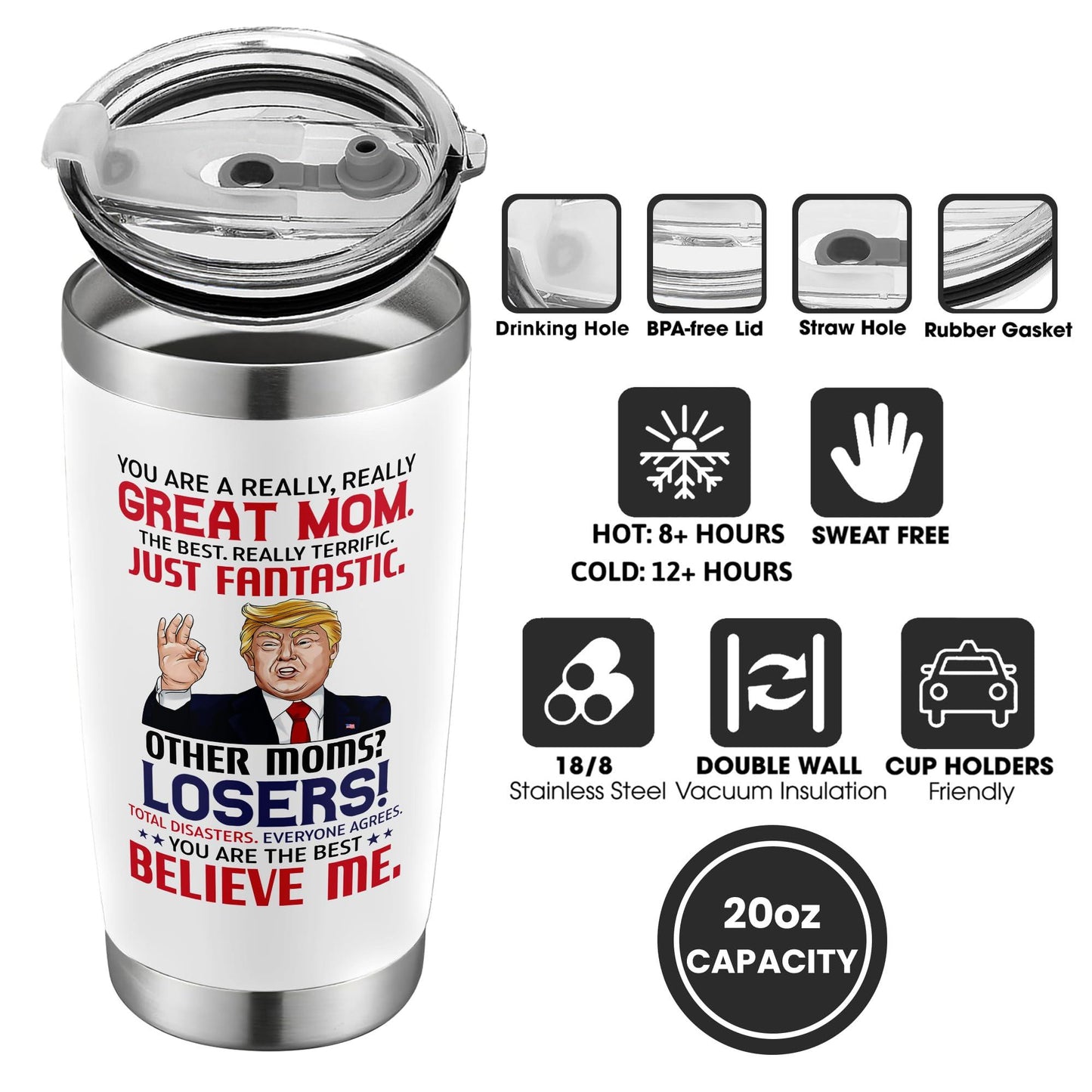 UMACVN Gifts for Mom from Daughter Son - Mothers Day Gifts for Mom Wife - Birthday, Christmas Gift Ideas for Moms - Gift for Mama, Moms, Mother from Kids - 20 Oz Stainless Steel White Tumbler