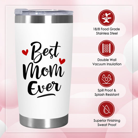Cadeaux de fête des mères TEEZWONDER pour maman de la part de sa fille et de son fils - Gobelet à café isotherme en acier inoxydable de 59 cl avec couvercle - Cadeaux d'anniversaire pour maman, belle-mère, belle-mère, grand-mère