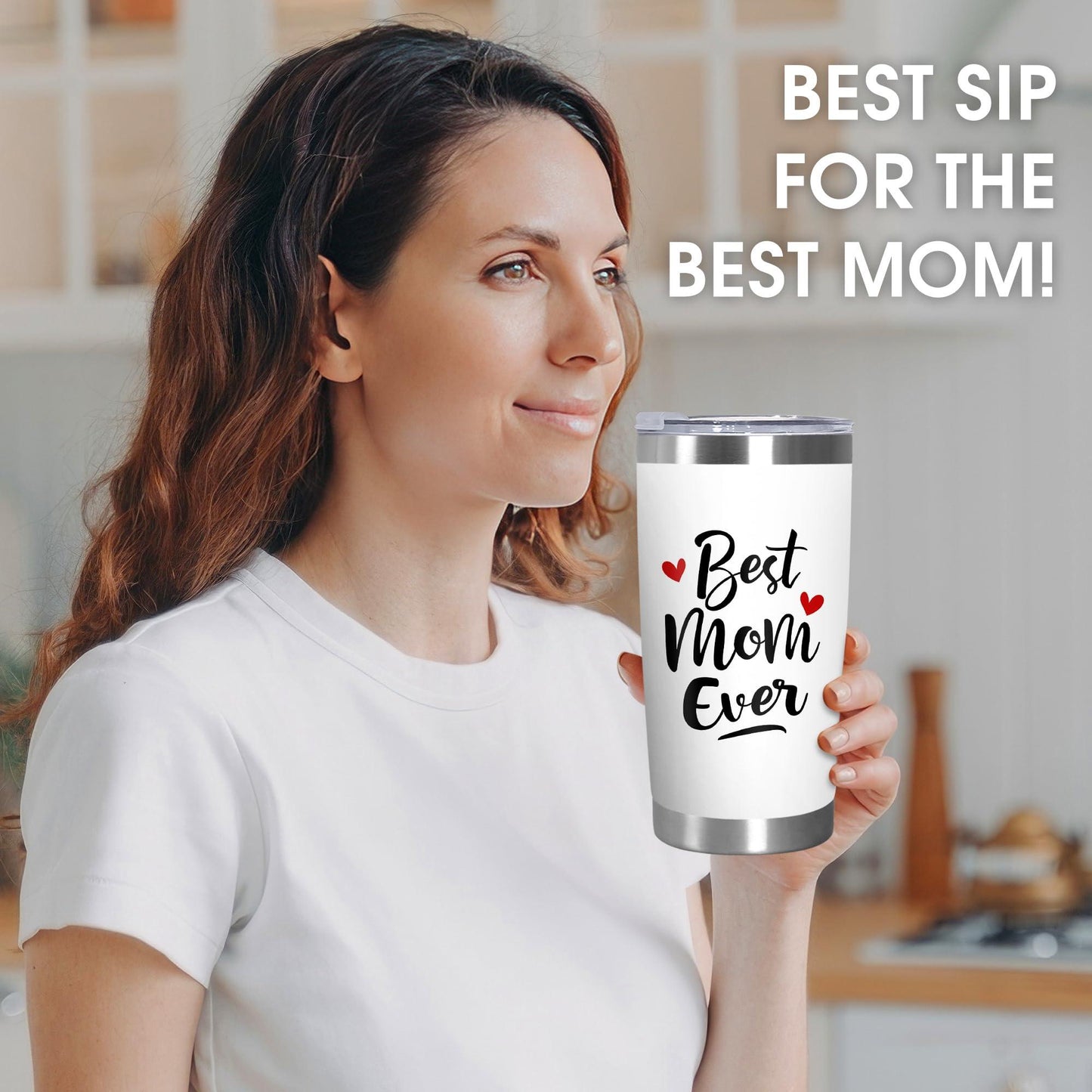 Cadeaux de fête des mères TEEZWONDER pour maman de la part de sa fille et de son fils - Gobelet à café isotherme en acier inoxydable de 59 cl avec couvercle - Cadeaux d'anniversaire pour maman, belle-mère, belle-mère, grand-mère