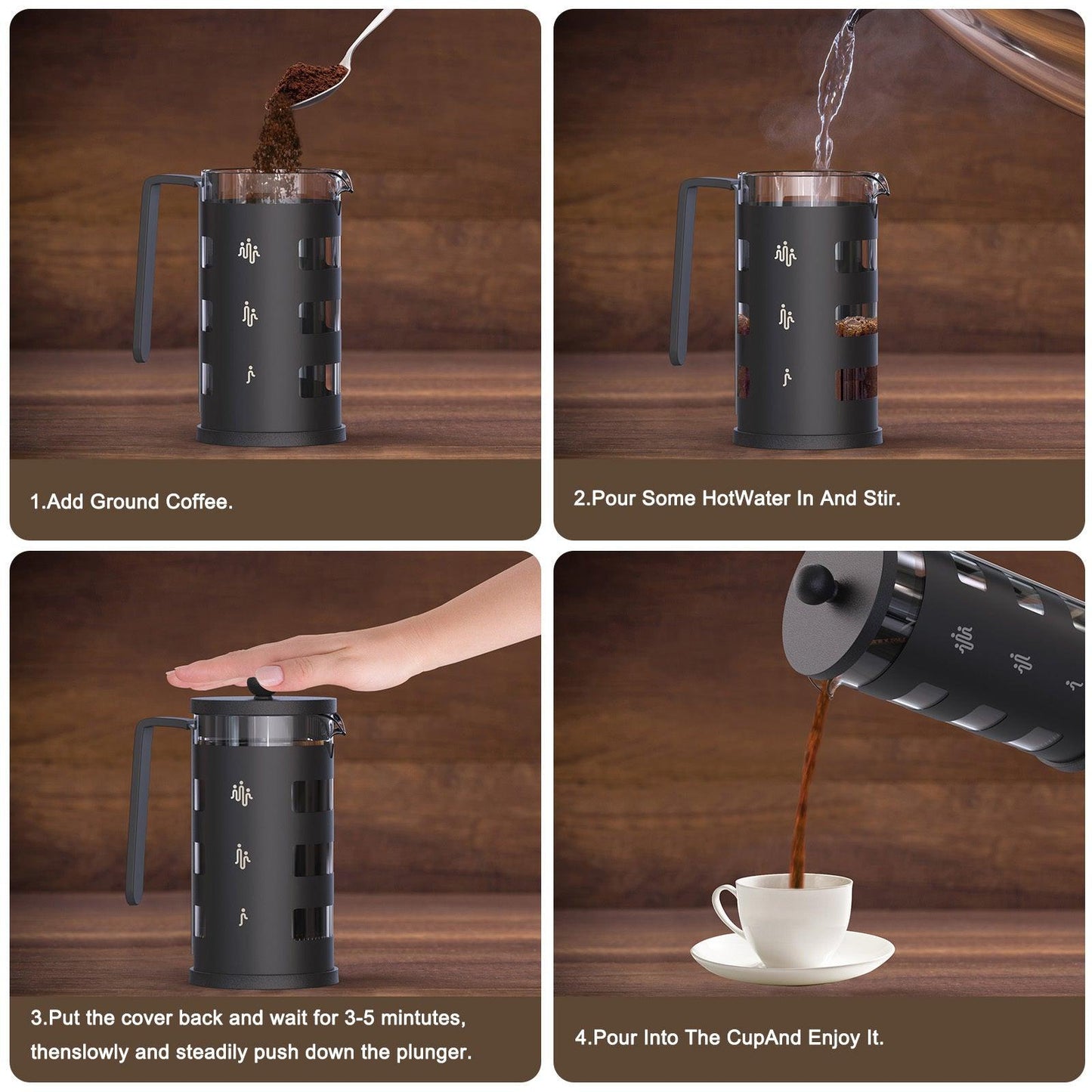 Cafetière à piston RAINBEAN, nettoyage facile, verre borosilicate résistant à la chaleur