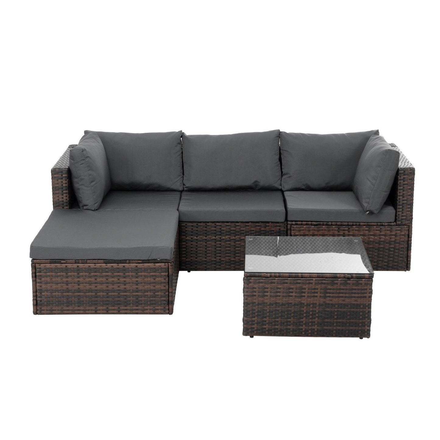 Mobilier de jardin, mobilier d'extérieur, mobilier saisonnier en osier PE, ensemble de 5 meubles en osier avec revêtement en résine tressée