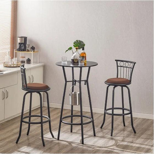 Ensemble de 3 tables et chaises de bar pour salle à manger, chaises de bar industrielles à hauteur de comptoir avec dossier en métal et assise en tissu