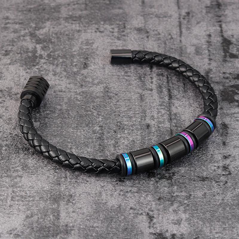 Bracelet simple en cuir et acier titane pour homme