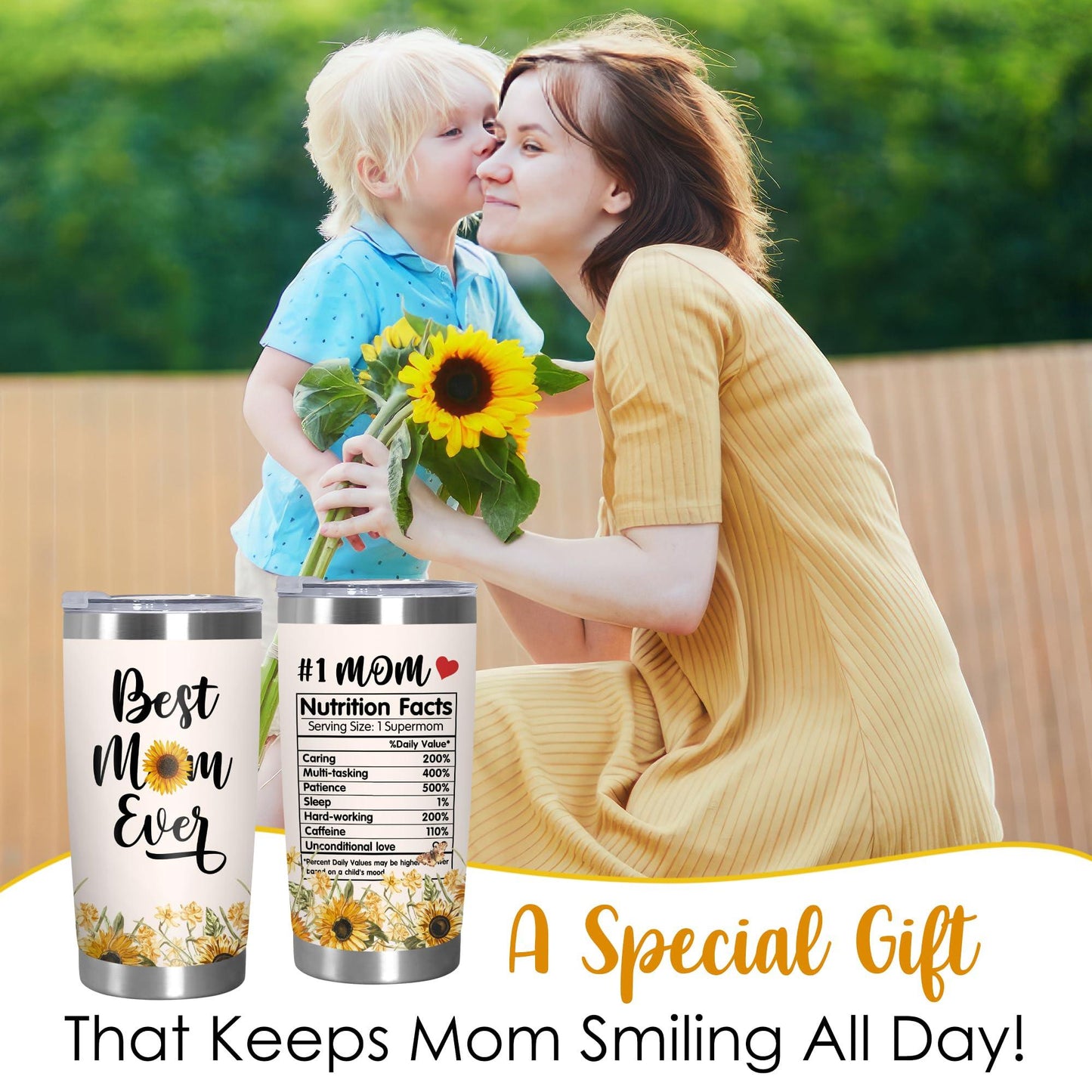 Cadeaux de fête des mères TEEZWONDER pour maman de la part de sa fille et de son fils - Gobelet à café isotherme en acier inoxydable de 59 cl avec couvercle - Cadeaux d'anniversaire pour maman, belle-mère, belle-mère, grand-mère